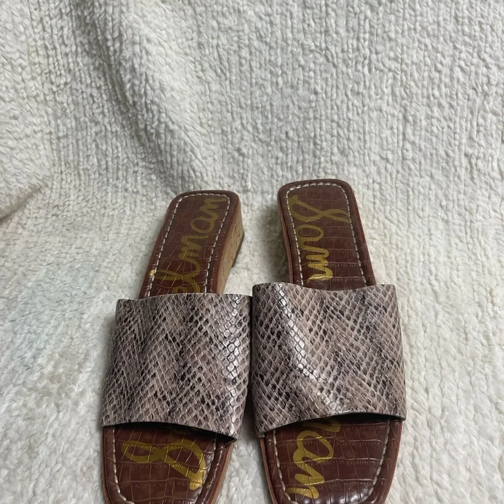 Sam Edelman Valery synthetic Taupe & black Snake Print cork Wedge Sandals SZ9.5